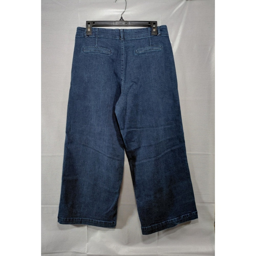 Zara Trafaluc Cropped Wide Leg Jeans Women's Sz 10 High Waisted Dark Wash Denim - Picture 2 of 11